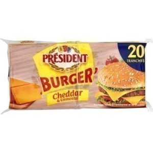 PRESIDENT ; Fromage fondu Burger’ Cheddar & emmental 340 g