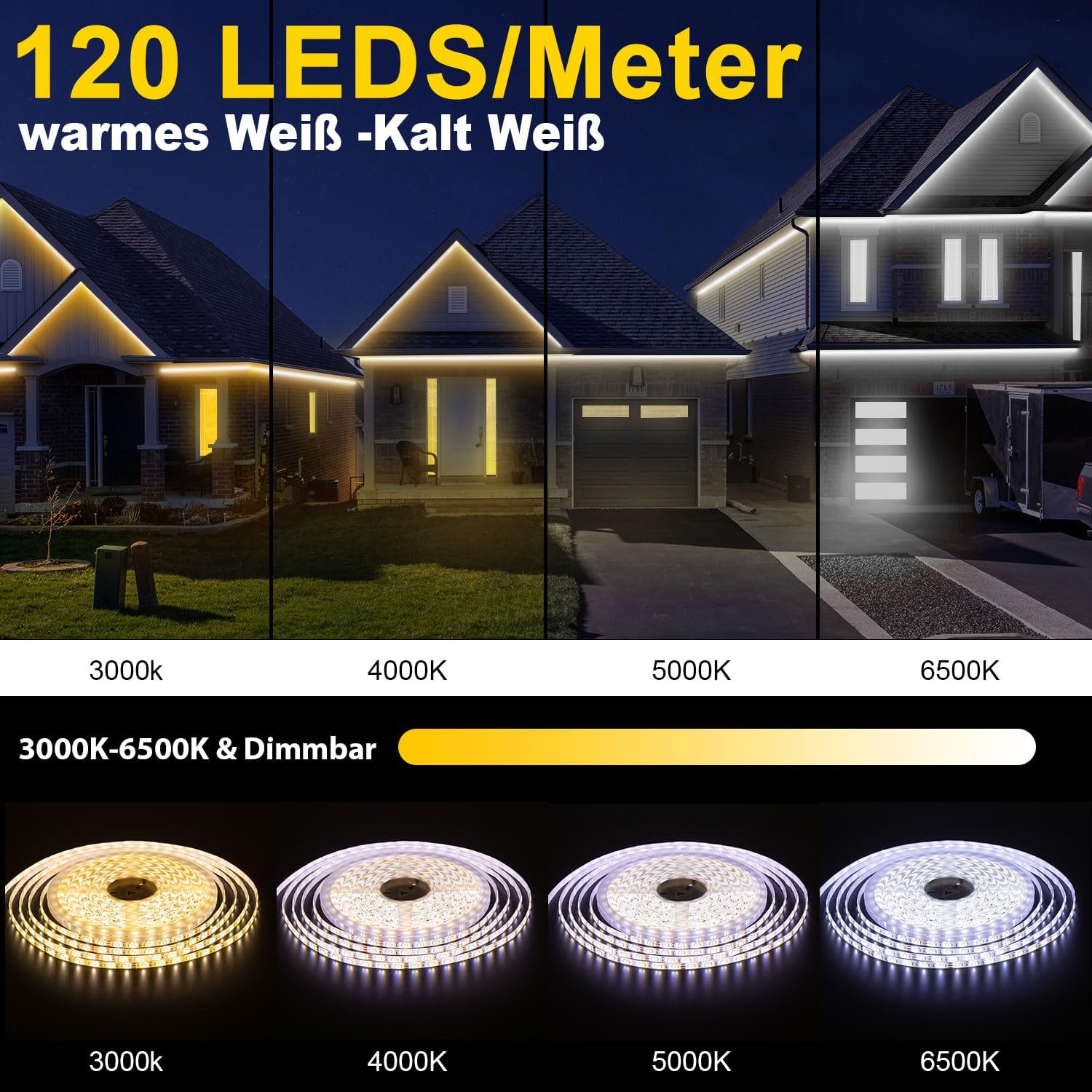 Bande LED d’extérieur de 15 m, blanc chaud à blanc froid réglable – Image 5