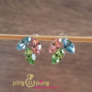 Boucles d&rsquo;oreilles « 3 Feuilles » en argent 925 rhodié et cristaux autrichiens 3 couleurs