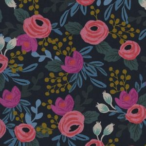 Tissu Rifle Paper Co Canvas Fleurs Corail Fuschia Bleu Fond Gris
