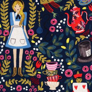 Tissu Rifle Paper Co Canvas Wonderland Alice Bleu Nuit