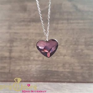 Collier argent rhodié et coeur en cristal de luxe violet de SPARK
