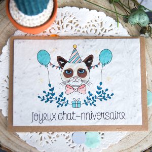 Carte Postale à planter : Joyeux chat-nniversaire