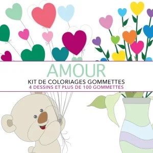 110 gommettes Coeur + 4 dessins Amour à décorer et à colorier