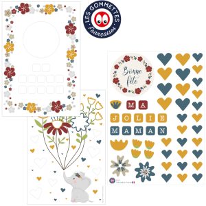 Kit carte de fête des mères fleurie en gommettes