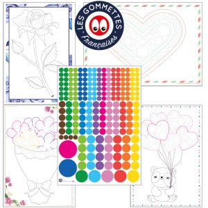 218 gommettes rondes + 4 dessins à gommettes Fête des mères à décorer et à colorier