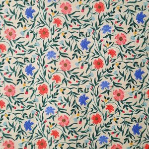 Tissu Rifle Paper Co Vintage Garden Fleurs Bleuets Ecru