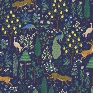 Tissu Rifle Paper Co Camont Paons Bleu nuit