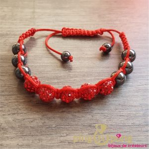 Bracelet shamballa en perles rouges et grises