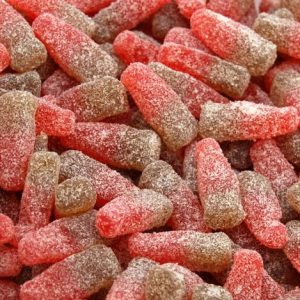 CRAZY CANDY FACTORY MINI FIZZY CHERRY COLA BOTTLES 1P TUB