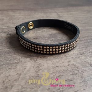 Bracelet Spark alcantara® noir et cristal de swarovski® or sur 3 rangs