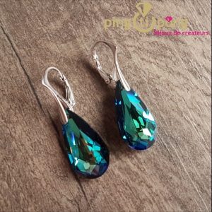 Boucles d&rsquo;oreilles  « LARME » en argent et cristal de Swarovski® bleu turquoise de SPARK