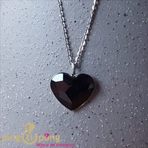 Collier Spark coeur en cristal de swarovski noir de jais et argent massif