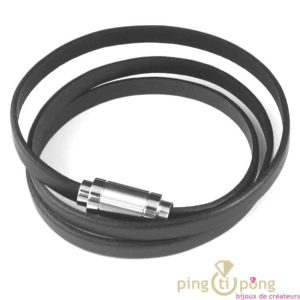 Bracelet homme en cuir 3 tours fin marron foncé de « La fleur de peau, made in France