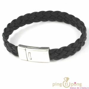 Bracelet en cuir tressé noir – Bijou homme de La fleur de peau
