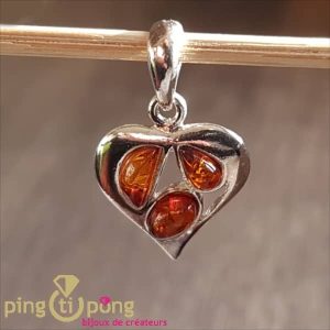 Pendentif Balticambre coeur en argent et ambre orange
